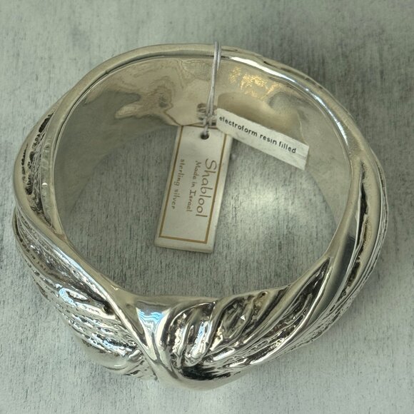Shablool 925 Sterling Silver Textured Bangle Statement Wide Electroform Bracelet - Picture 3 of 14